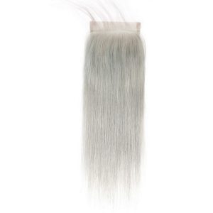 4X4 Silver Grey Virgin Hair Natural Straight Lace Closure